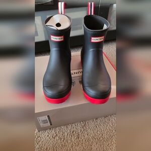 Hunter Black and Red Rain Boots